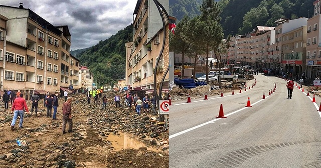 Giresun&#039;da balçıkla kaplı olan ana cadde temizlendi, asfalt serildi