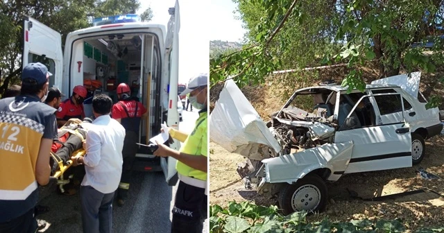 Hurdaya dönen otomobildeki sürücüyü itfaiye çıkarttı