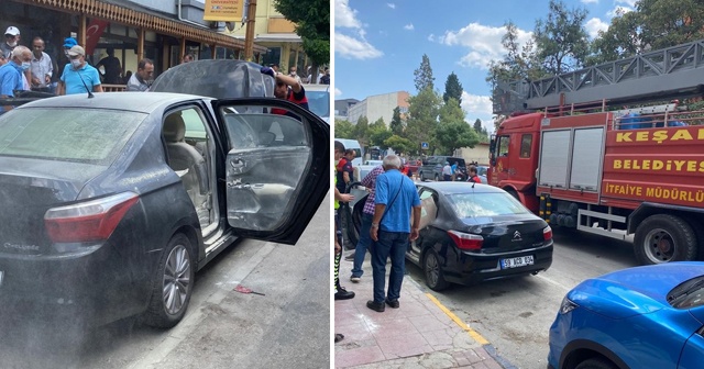 İçi dezenfektan dolu araç alev aldı