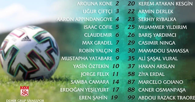 Sivasspor’da forma numaraları belli oldu