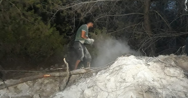 Suriyeli Hasan, orman yangınını avuçlarıyla taşıdığı kumla söndürmeye çalıştı