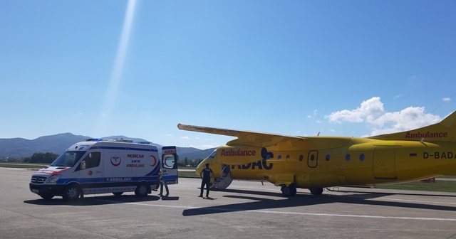 Anjio olan hasta Alman hava ambulans uçağı ile alındı