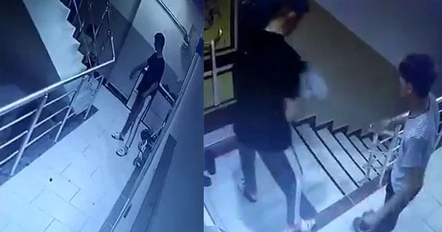 Apartmana giren iki şahsın ayakkabı çaldığı anlar kamerada