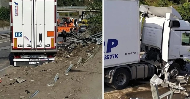 Kontrolden çıkan tır bariyerlere çarptı