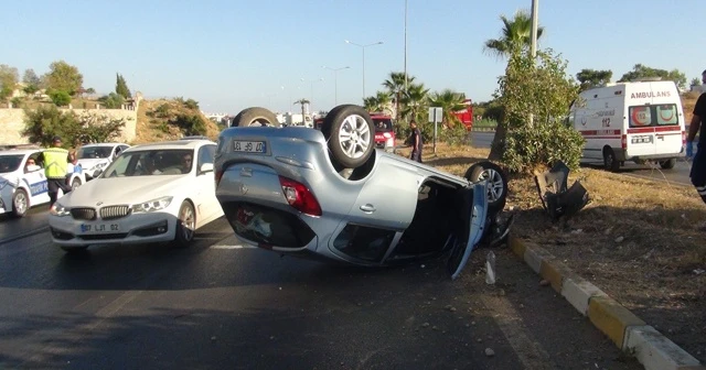 Takla atan otomobilden burnu bile kanamadan çıktı