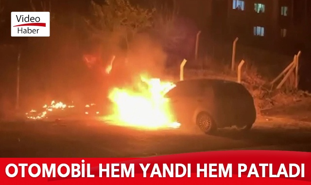 Alev topuna dönen otomobil hem yandı hem patladı