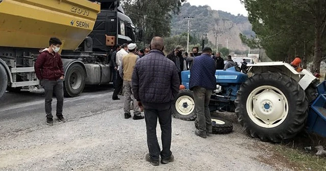 Hafriyat kamyonu traktörü metrelerce sürükledi