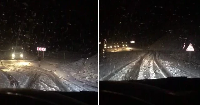 Karapet Geçidi'nde mevsimin ilk karı yağdı