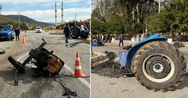 Kazada traktör ikiye ayrıldı
