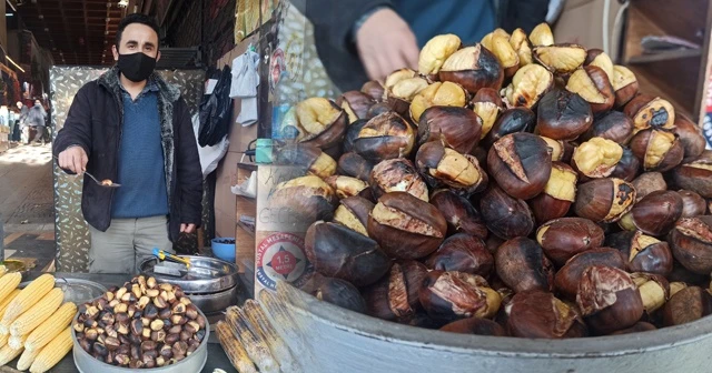 Kestane satarak çocuklarını okutuyor