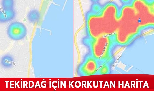 Örnek gösterilen Tekirdağ için korkutan harita