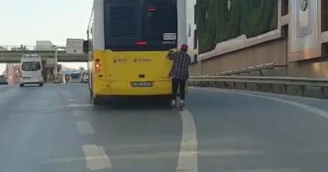 70 kilometre hızla paten yolculuğu kamerada