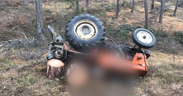 Tomruk yüklü traktör devrildi: 1 ölü