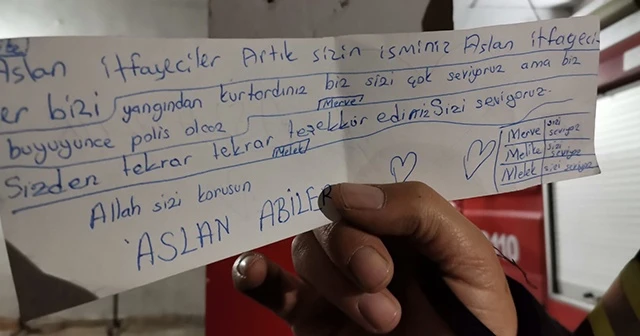 Çocuklardan itfaiyecilere tebessüm ettiren not