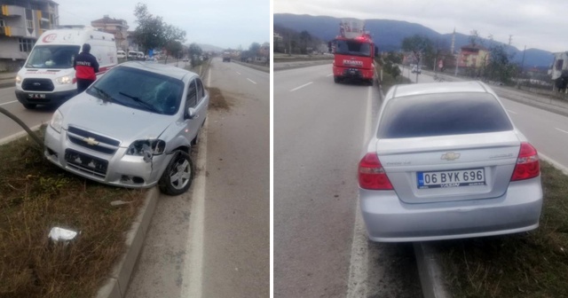 Hızını alamayan sürücü karşı şeride geçti