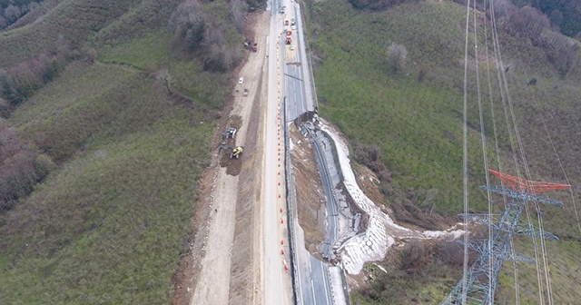 Çökme meydana gelen Batı Karadeniz bağlantı yolunda alternatif yol çalışması devam ediyor