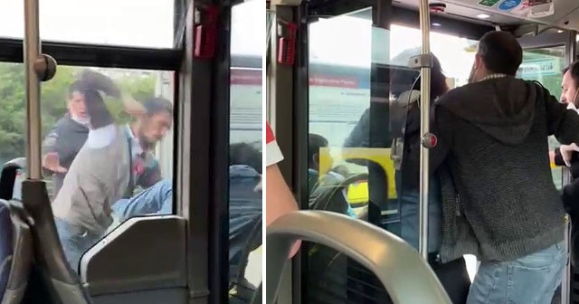 Metrobüste tekme tokat kavga