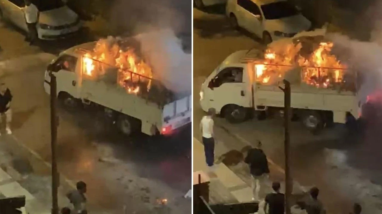 Şoför yanan aracı uzaklaştırırken kahvedekiler okey oynadı