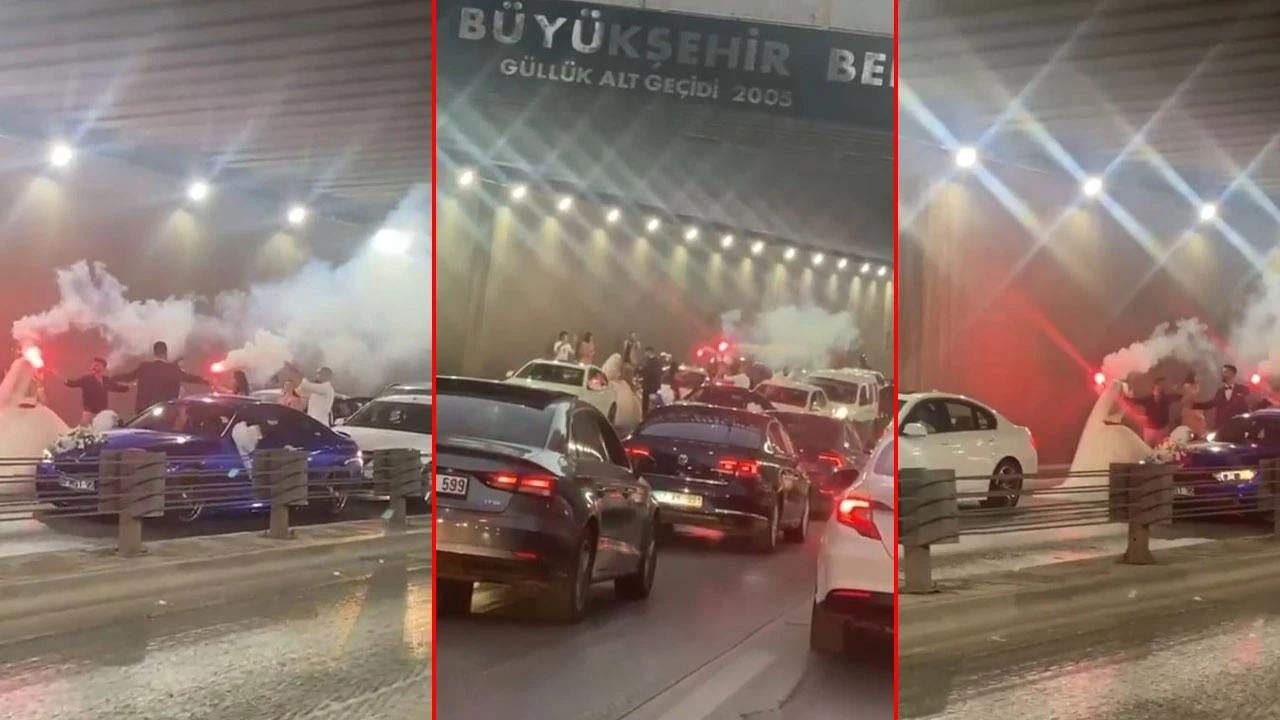 Düğün konvoyunda tepki çeken görüntü