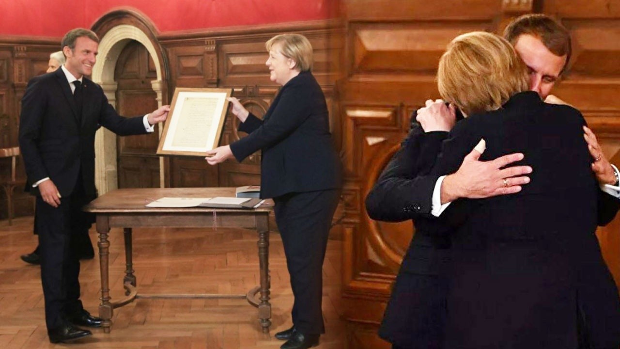 Emmanuel Macron&#039;dan Angela Merkel&#039;e onur nişanı