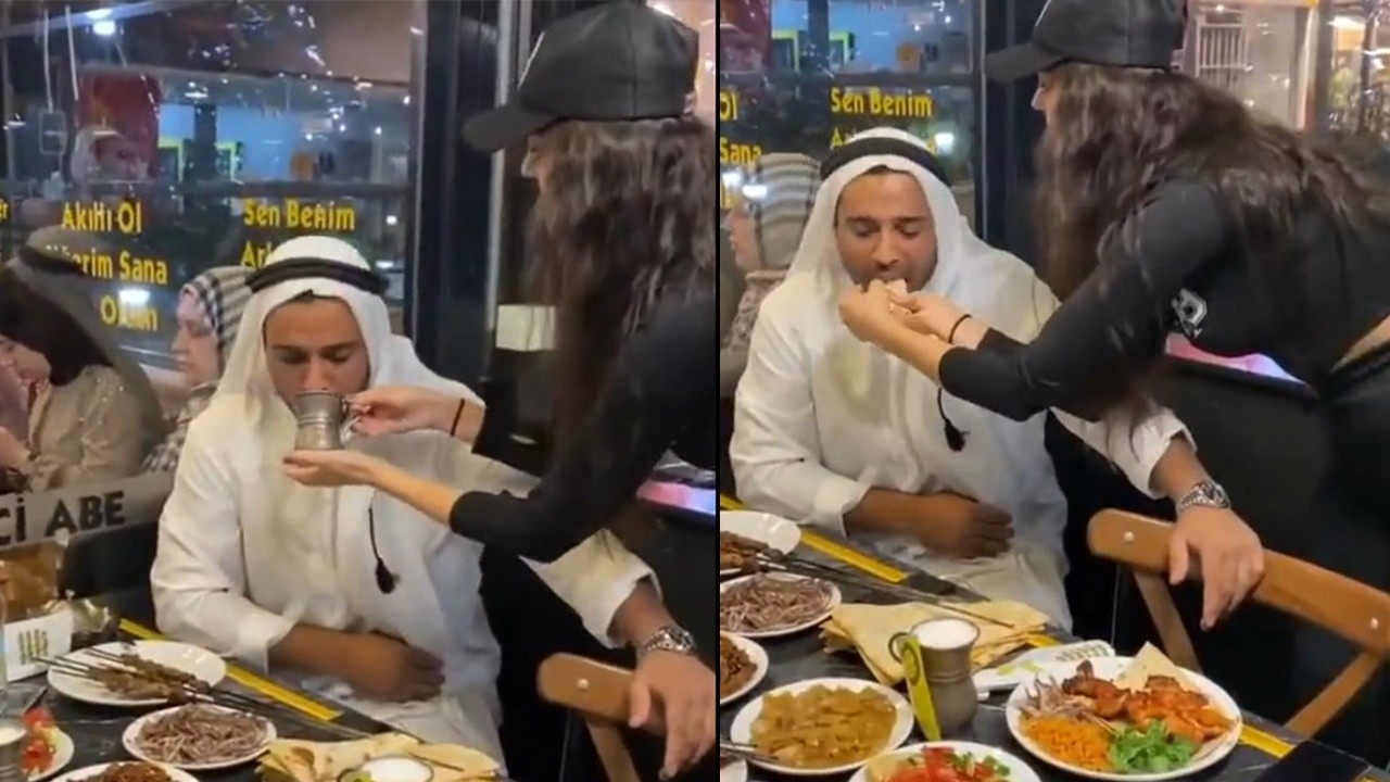 Türk restoranında garson kızlar Arap müşterileri elleriyle besledi