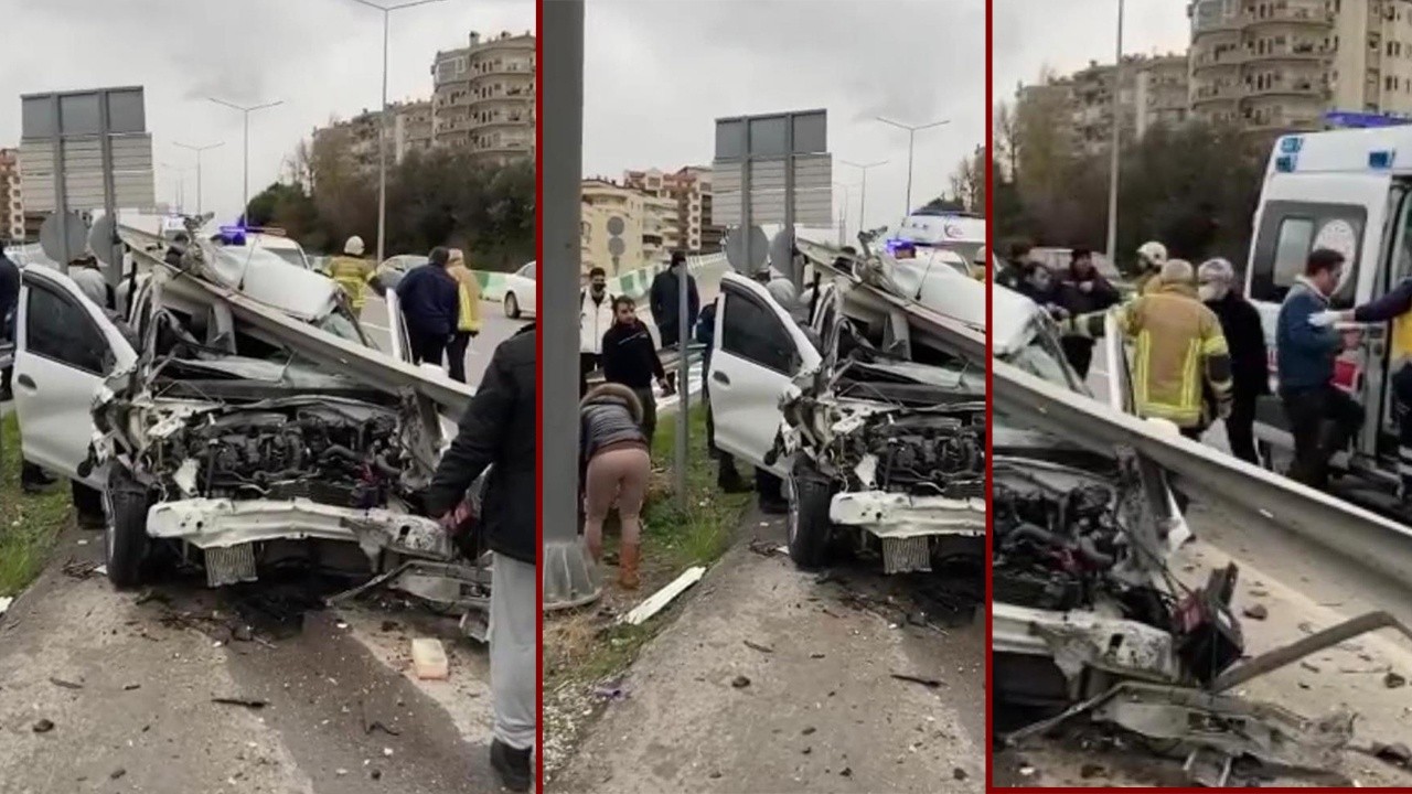 Bariyerlere saplanıp hurdaya dönen araçtan burnu bile kanamadan çıktı