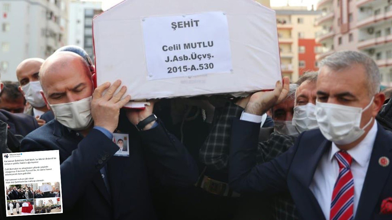 İçişleri Bakanı Soylu&#039;dan şehit cenazesinde anlamlı paylaşım