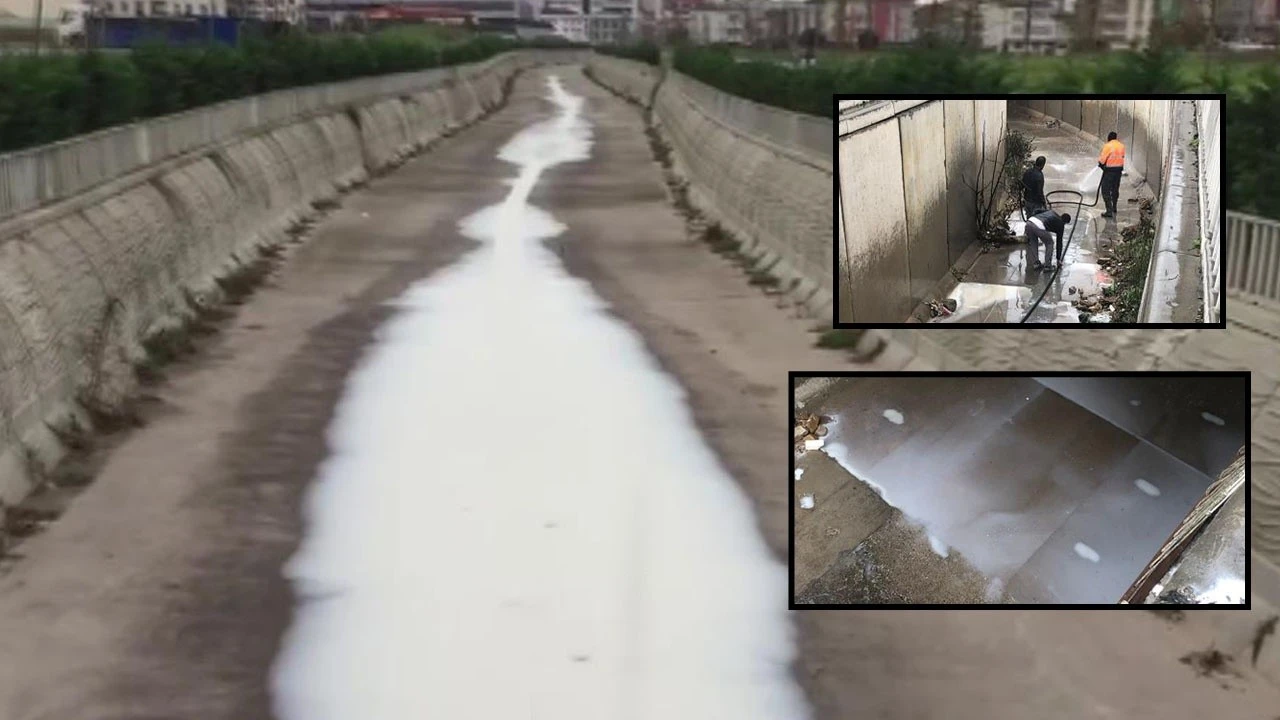 İstanbul'da korkutan görüntü: Fabrikadan sızan yabancı madde dereyi beyaza bürüdü