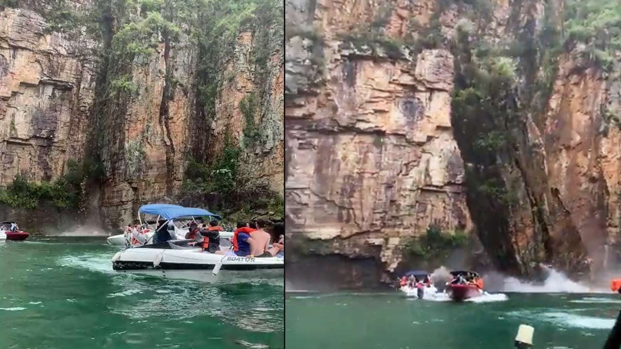 Brezilya&#039;da tekne turu faciaya dönüştü! Dev kaya parçası turistlerin üzerine düştü
