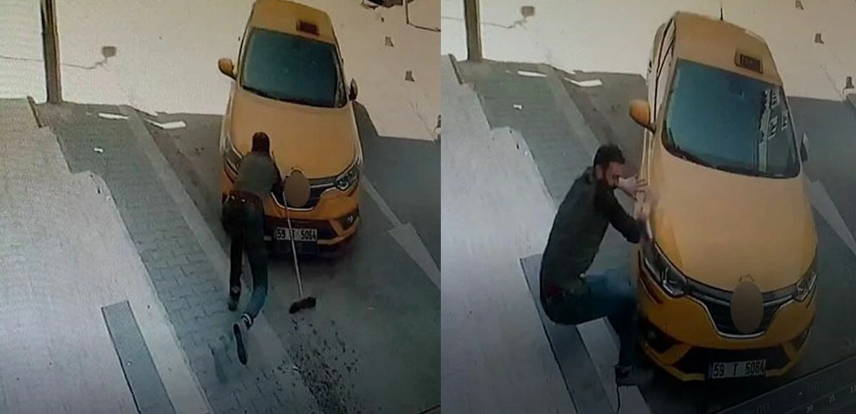 Tezgahını korumak için bedenini siper etti! Kayan aracı eliyle durdurmaya çalıştı