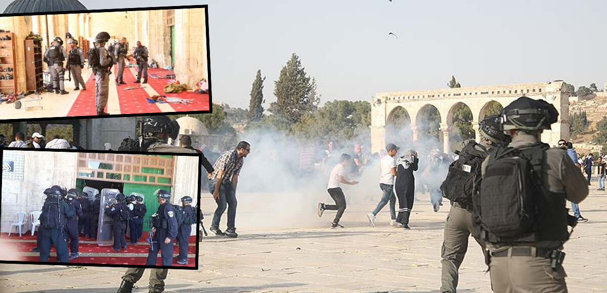 İsrail polisi ve fanatik Yahudilerden Mescid-i Aksa&#039;ya baskın