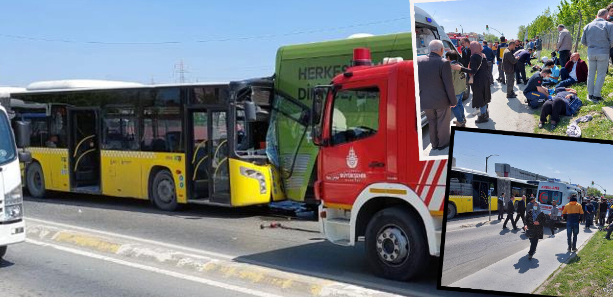 İkitelli&#039;de feci kaza: İETT otobüsü, servis aracı ve kamyonet çarpıştı