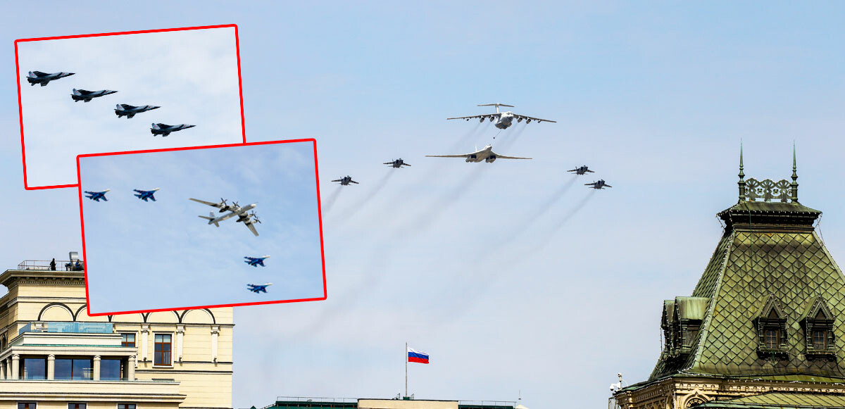 Rus askeri araçları, Tarihi Kızıl Meydan’daki geçit törenine Tverskaya Caddesi'nden geçerek ulaştı. Rus askeri savaş helikopterleri de provaya katıldı.