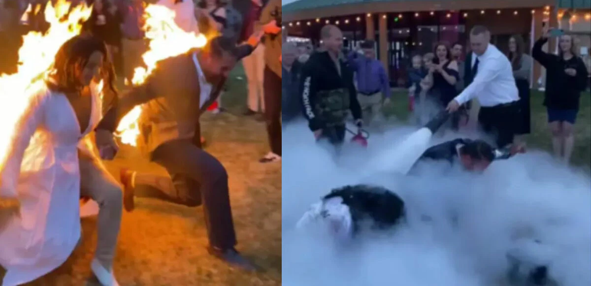 Düğünde gelin ve damat kendilerini ateşe verdiler! Davetliler şoke oldu