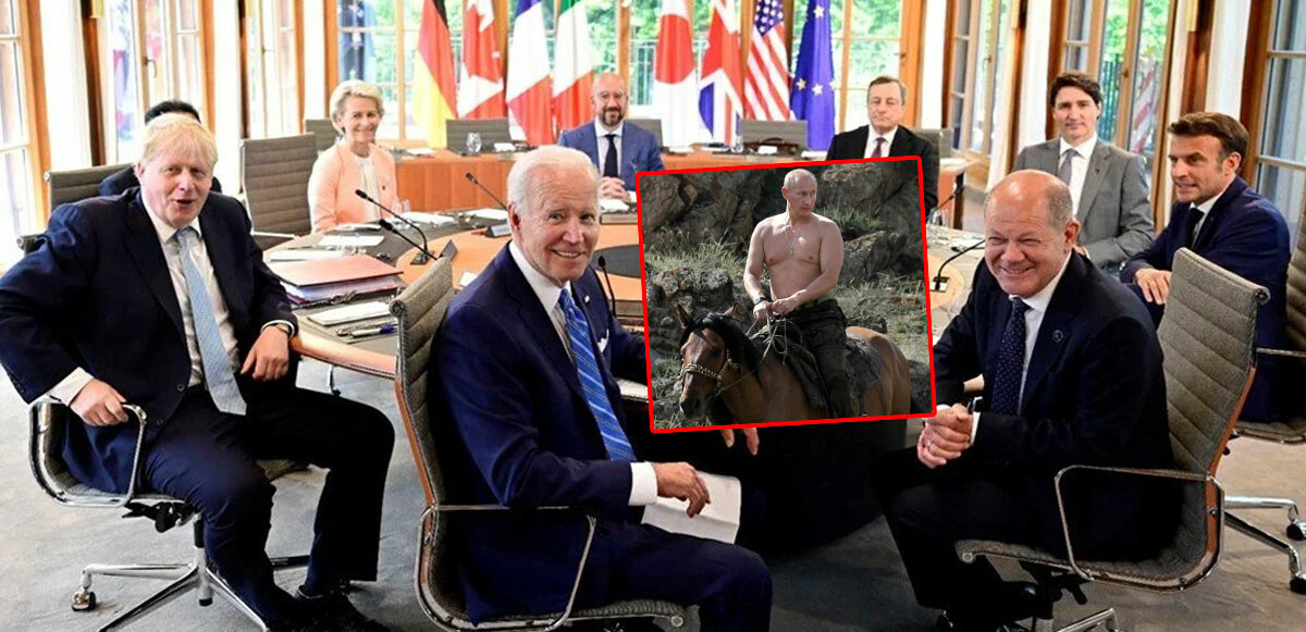 G7 Zirvesi&#039;nde liderler Putin&#039;i ti&#039;ye aldı: Yarı çıplak ata binme göndermesi