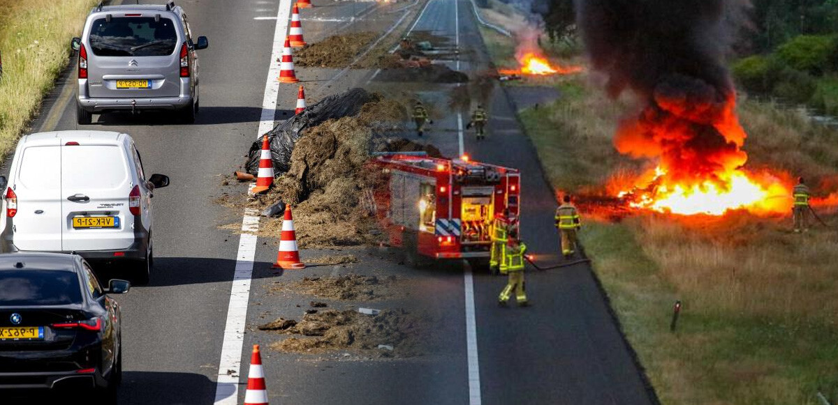 Hollanda&#039;da çiftçiler ayaklandı: Yol kapatıp saman balyalarını ateşe verdiler