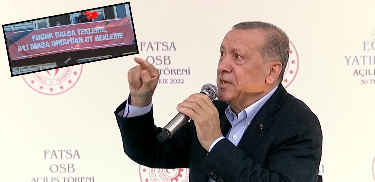 Cumhurbaşkanı Erdoğan, Ordu&#039;da açılan 6&#039;lı masa pankartına dikkat çekti