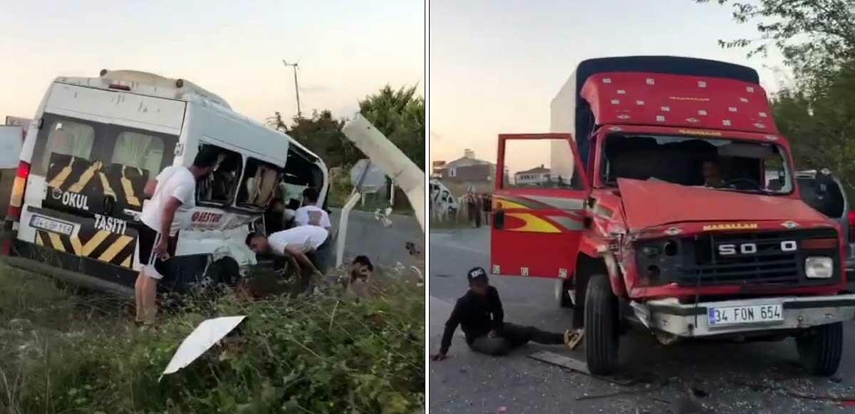 Çatalca&#039;da korkunç kaza! Kamyon ve işçi minibüsü çarpıştı: 2’si ağır 8 yaralı