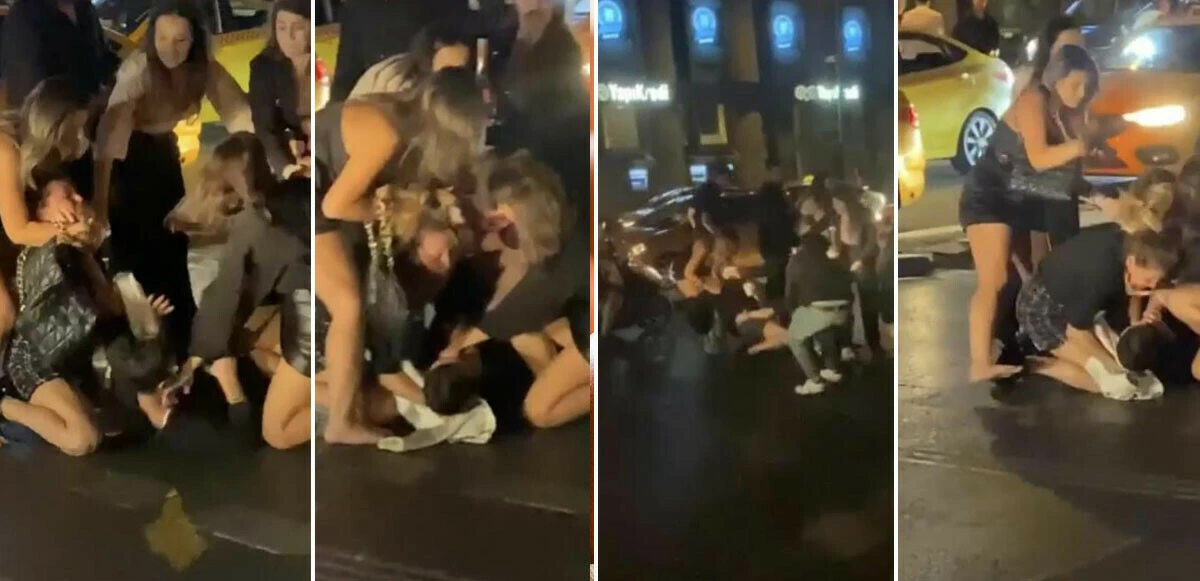 İstanbul'un göbeğinde kadınlar birbirine girdi: Saç saça baş başa kavga