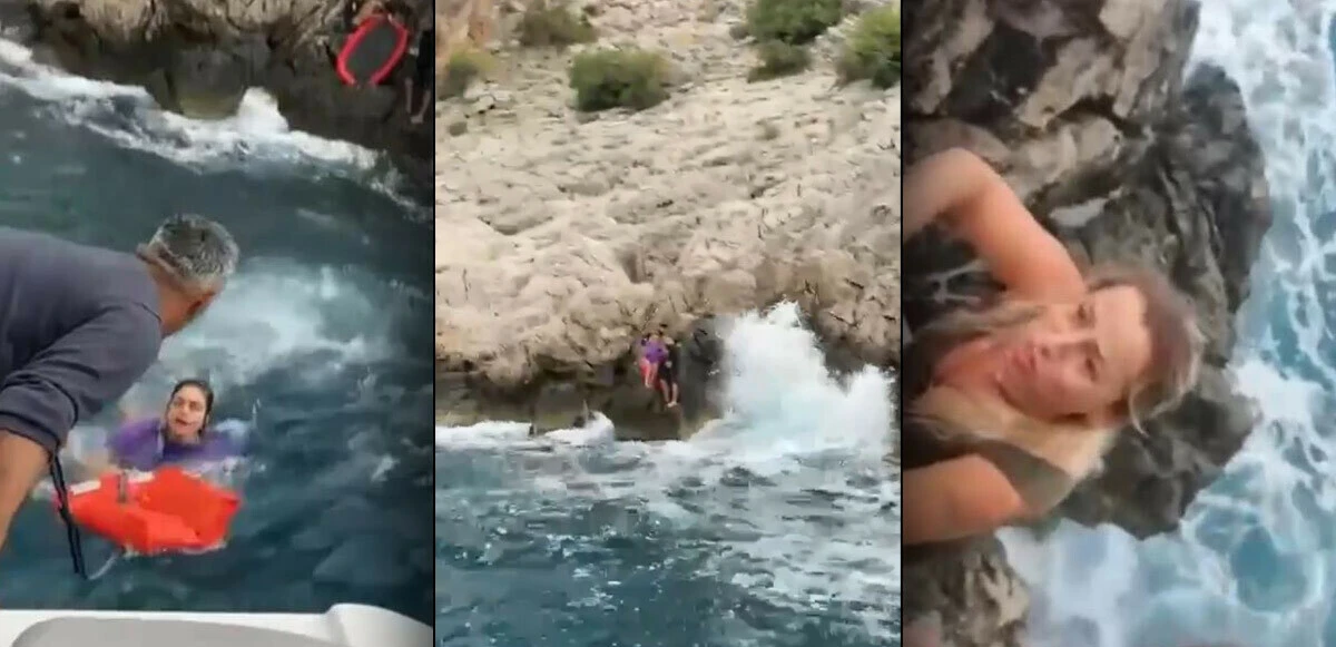 Tekneleri alabora oldu, kayalıklarda mahsur kaldılar