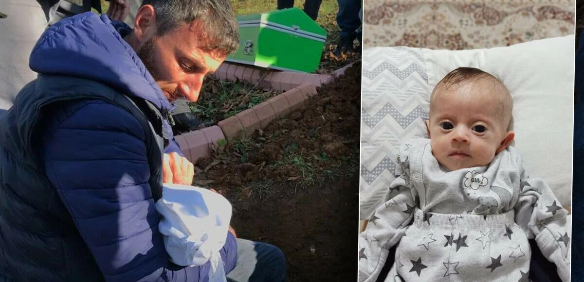 Yürekleri dağladı: 8 aylık oğlunun kefenini çözüp son kez sevdi