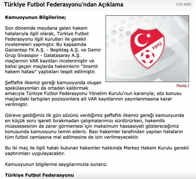 Son dakika! TFF, VAR kayıtlarını yayınladı: Hakem hatası tespit edildi