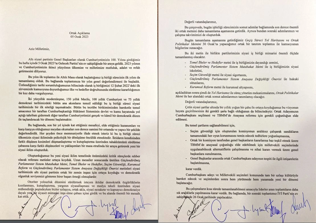 6'lı masanın toplantısı sona erdi! Cumhurbaşkanı adaylığı konusunda ilk açıklama: İstişarelerin başlatılmasına karar verdik