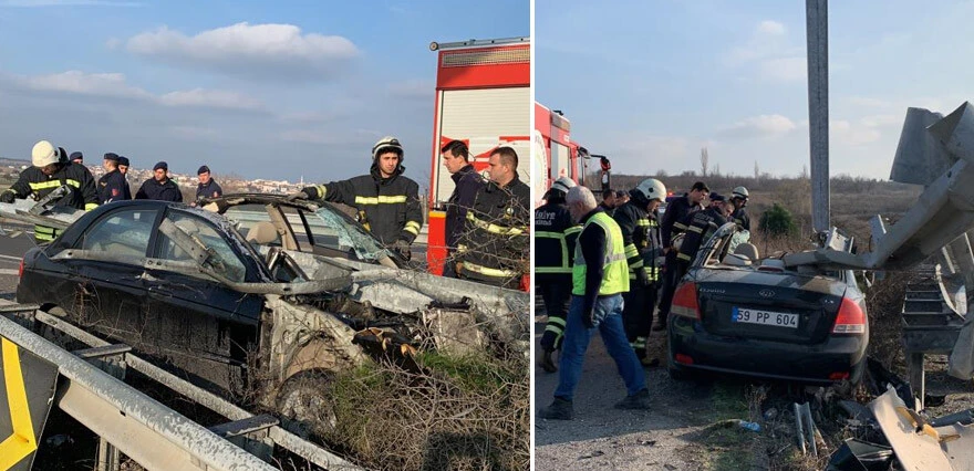 Otomobil bariyerlere ok gibi saplandı: Hurdaya dönen araçtan sağ salim çıktı