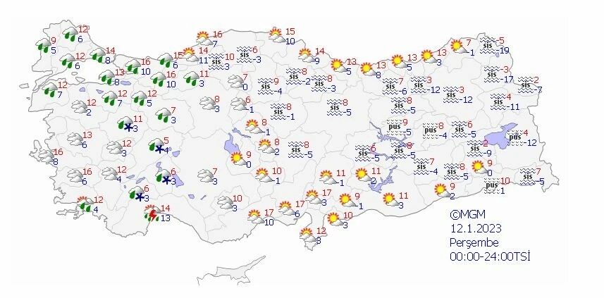 Kar 20 santimetreyi aşacak! Meteoroloji Genel Müdürlüğü'nden Kuvvetli sağanak ve kar uyarısı:12 Ocak 2023 hava tahmin raporu