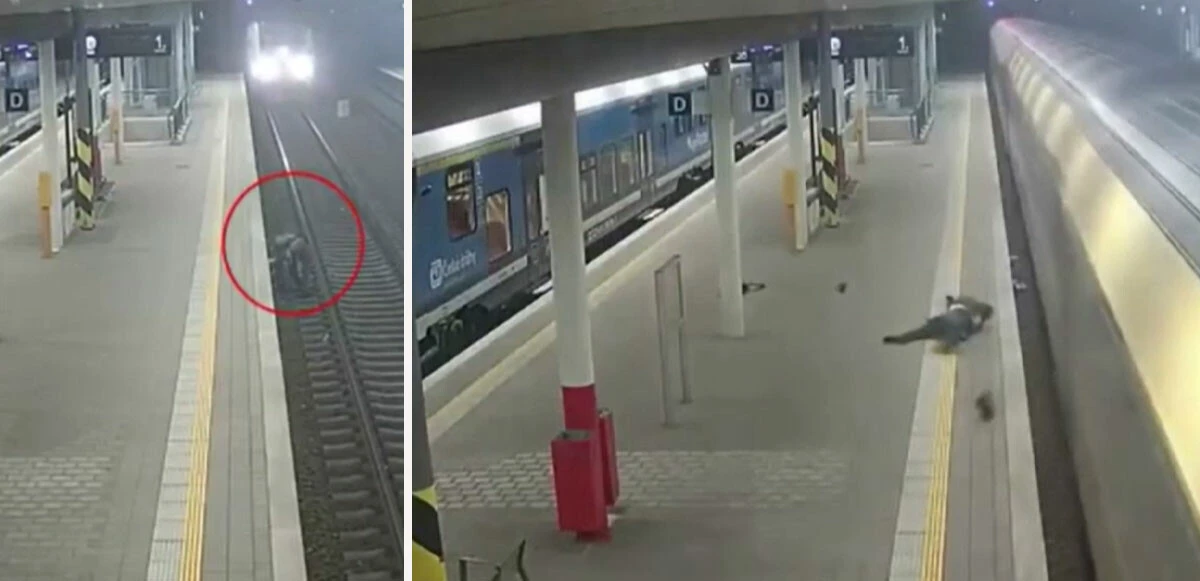 Raylardan izmarit toplarken tren çarptı platforma fırladı! Şans eseri hayatta kaldı