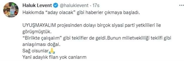 Haluk Levent'ten beklenen adaylık açıklaması! Siyasilerin 'Birlikte çalışalım' tekliflerine cevap