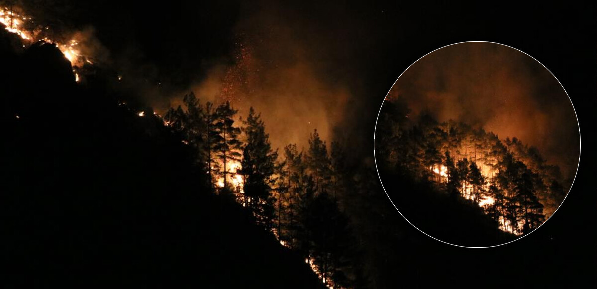 Alanya&#039;da ormanlık alanda yükselen alevler geceyi aydınlattı 