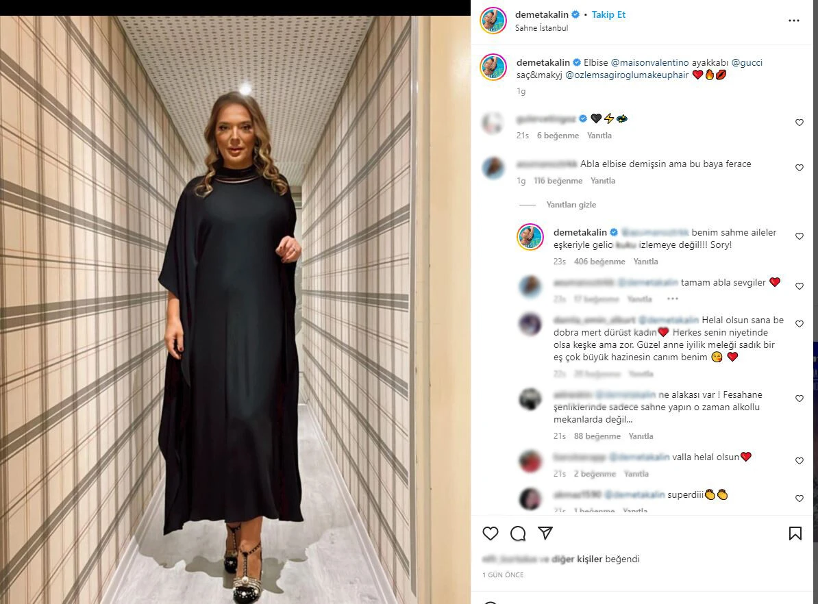 Kıyafetine ‘Ferace’ diyen takipçisine Demet Akalın’dan şaşırtan cevap: Aileler sahneme eşleriyle geliyor, k. izlemeye değil!