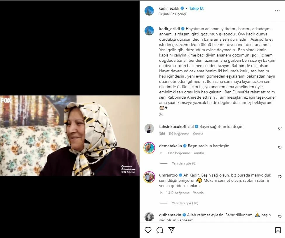 Acı haberle yıkılan Kadir Ezildi’den ilk paylaşım geldi: Gözümün ışığı söndü, ben şimdi kimin kapısını çalayım!